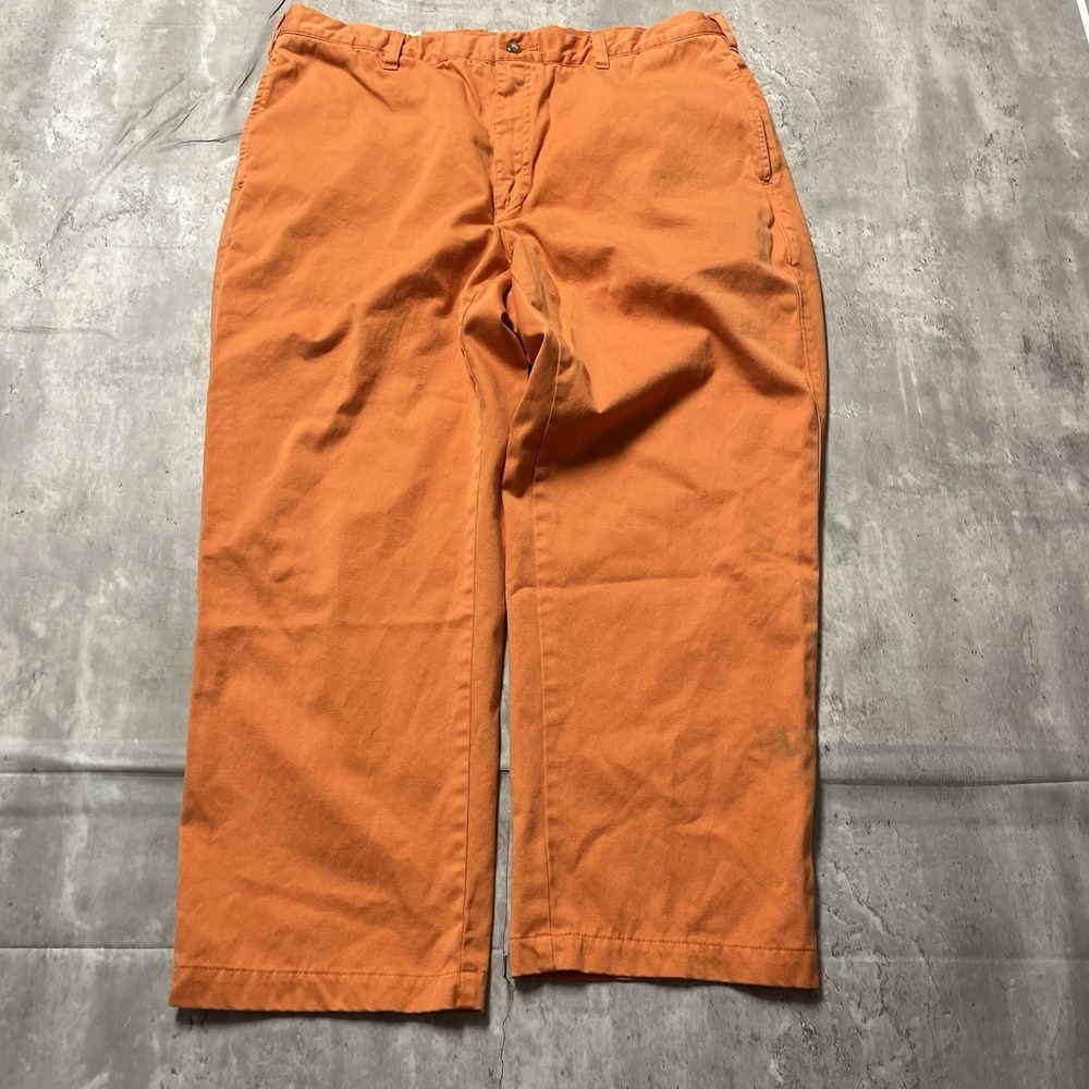Orvis Pants Mens 38x30 Orange Chino Flat Front 100% Cotton Straight Leg Casual